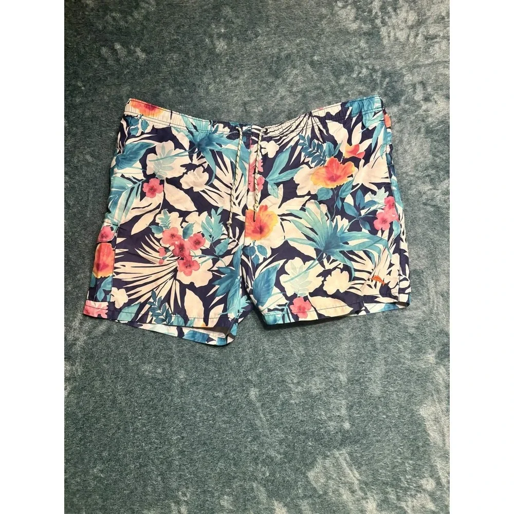 Tommy Bahama Relax Swim Trunks Men XXL Blue Floral Tropical Mesh Lining Pockets